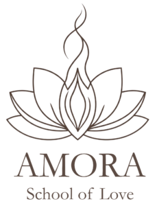 Amora School of Love logo stacked brown